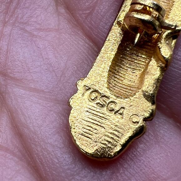 Signed Gerard YOSCA Vintage Enameled BAR BROOCH Pin Gold Tone Costume Jewelry - Picture 8 of 8